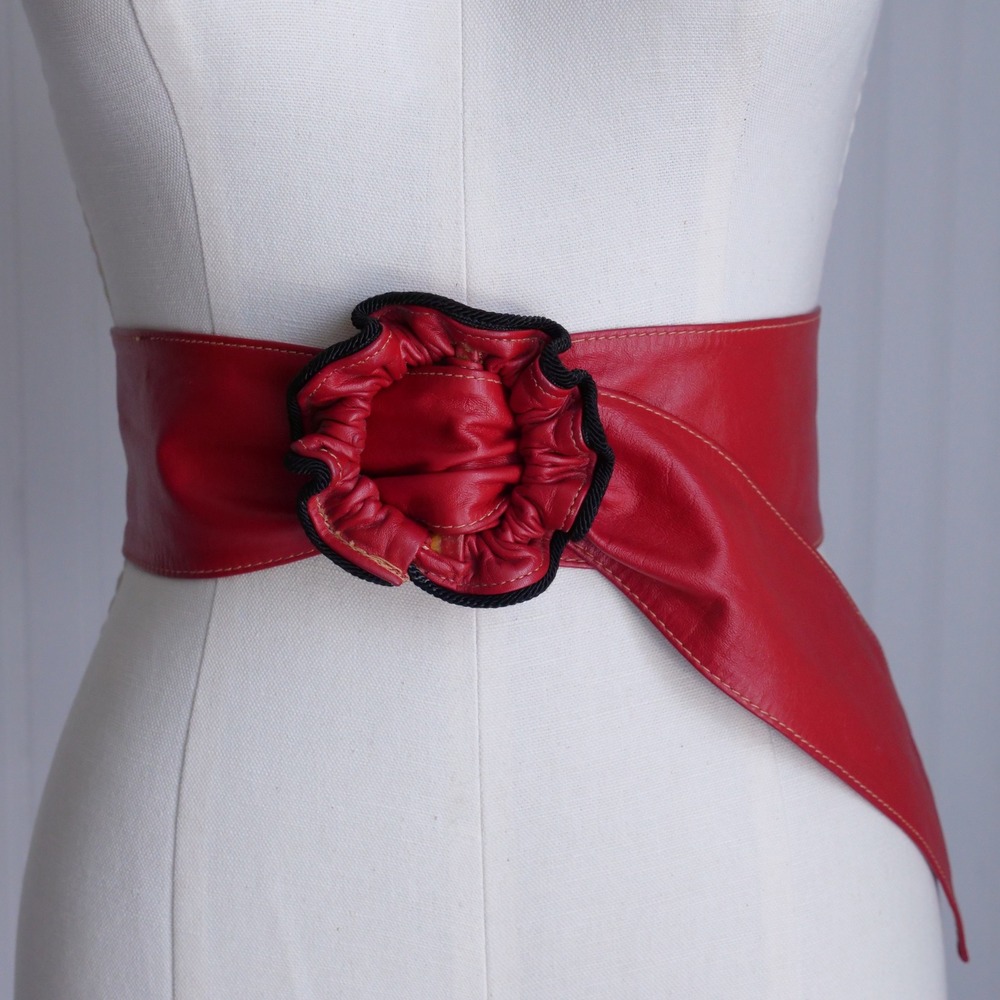 vintage 80s Omega wide red leather statement belt